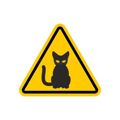 Attention Cat Danger Yellow Road Sign Pet Caution Stock Vector