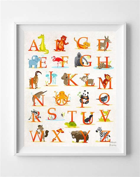 Animal Alphabet Poster Alphabet Print Abc Wall Art By Inkistprints
