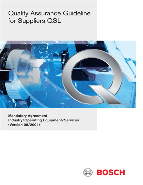Quality Assurance Guideline For Suppliers Qsl