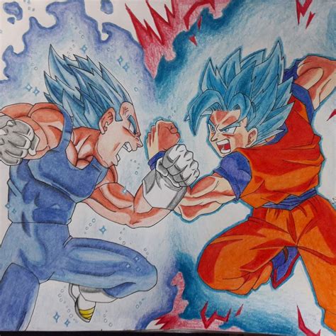 Dibujo De Goku Ssj Blue Kaioken Prismacolor Vs Vegeta Ssj Blue