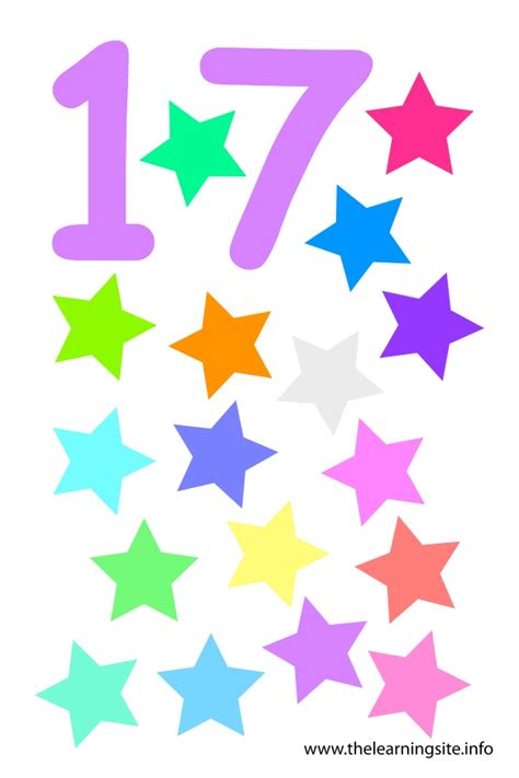 Number Seventeen Flashcard 17 Stars The Learning Site