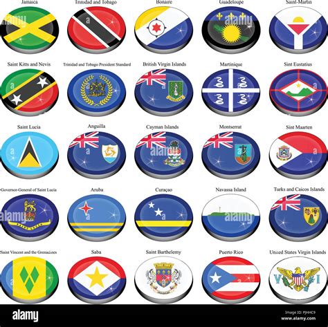 Set Of Icons North And Central Americas Flags Stock Vector Image