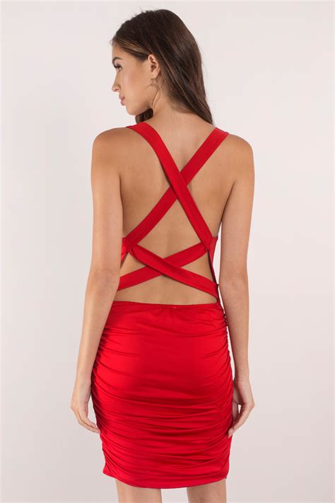 Red Dress Bandage Dress Ruched Dress Polyester Bodycon Dress
