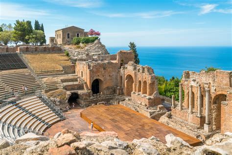 Ruins Of The Ancient Greek Theater In Taormina On A Sunny Summer Day