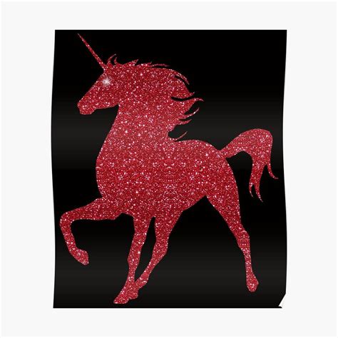 Red Faux Glitter Magical Unicorn Poster Canvas Print Wooden