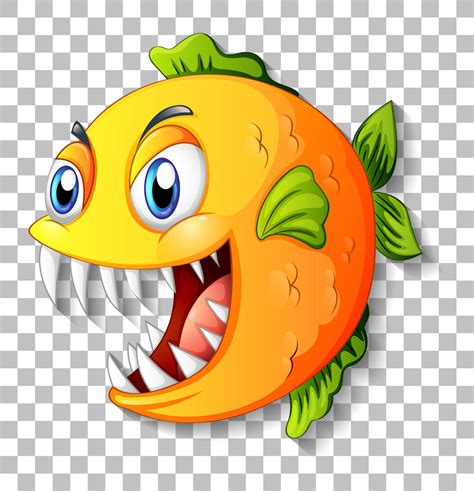 Exotic Fish With Big Eyes Cartoon Character On Transparent Background