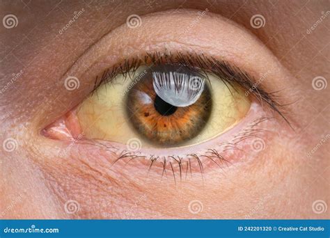 Closeup Of Yellow Eye Because Of High Bilirubin Level Cirrhosis Or