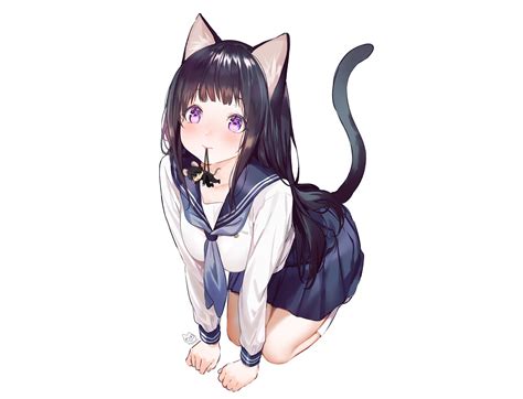 Wallpaper Hyouka Animal Ears Tail School Uniform Purple Eyes