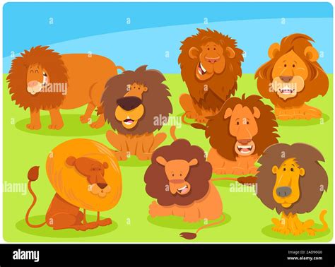 Cartoon Lions Animal Characters Group Stock Photo Alamy