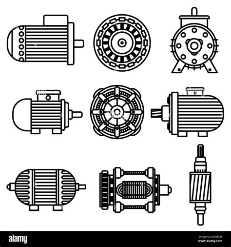 Electric Motor Vector Icons Black And White Vector Illustration