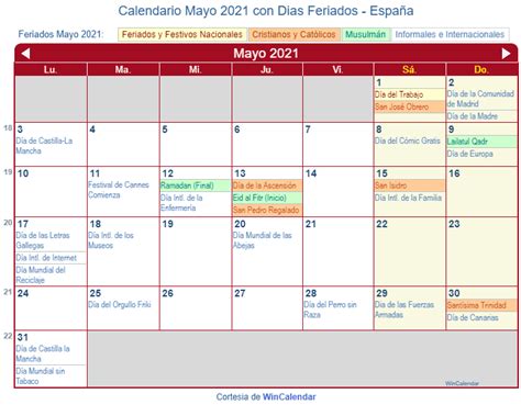 Calendario Mayo 2021 Con Festivos