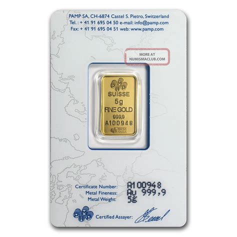One Day Nr Pamp Suisse 5 Gram Gold Bar 9999 Lady Fortuna Assay