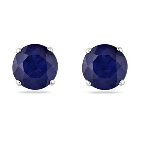 Round Blue Sapphire Ear Pin Stud Earrings 14k White Gold 1 20ct DE266
