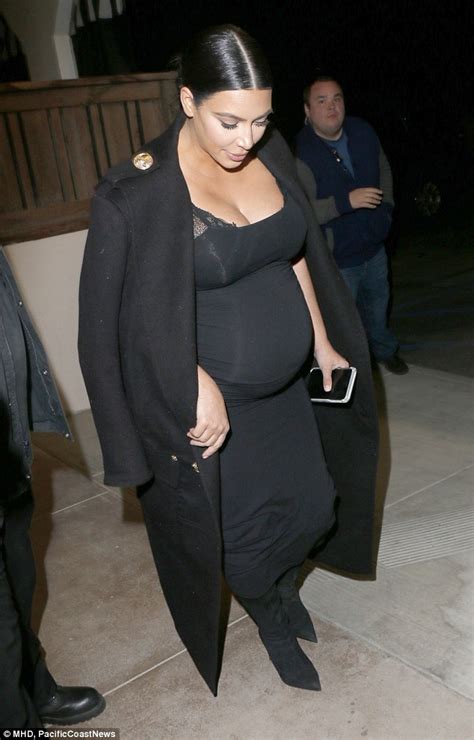 Pregnant Kim Kardashian Almost Spills Out Of Bodycon Maxi Dress In La