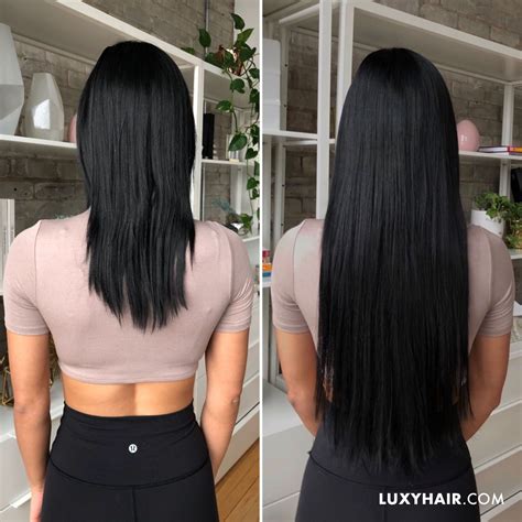 Seamless Clip In Hair Extensions Jet Black Color 1 180 Grams Black