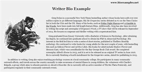 Writer Bio Example Artist Bio Example Writing A Biography Writer