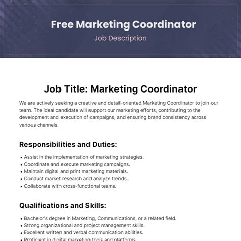 Free Coordinator Job Description Templates And Examples Edit Online