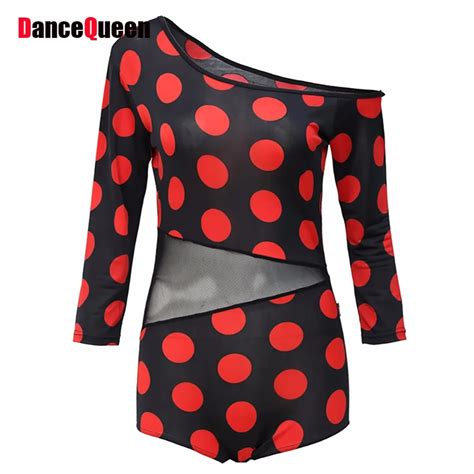 Cheap Latin Dancing Shirts For Ladies Black Red Leopard Milk Silk Tops Wears Women Chacha