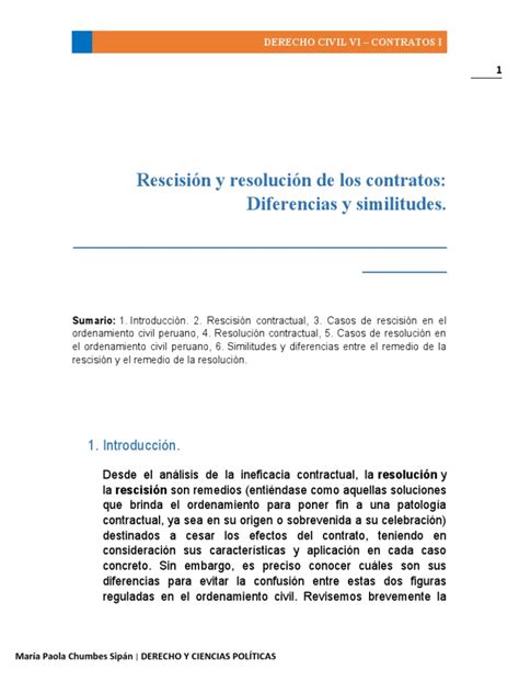 diferencias y similitudes entre la rescisión y la resolución contractual pdf derecho
