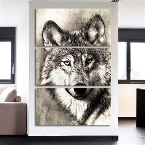 3 Piece Hd Printed Canvas Art Abstract Black And White Wolf Painting