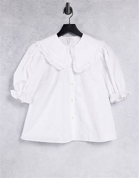 River Island Poplin Oversized Collar Smock Shirt In White Asos