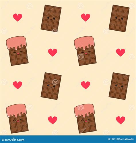 Cute Lovely Cartoon Chocolate Bar Seamless Vector Pattern Background Illustration Stock Vector