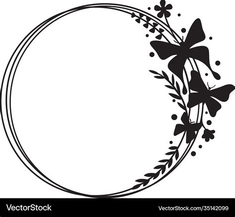 Butterfly Circle Frame With Plants And Flowers Vector Image