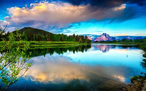 Wallpaper Lake Mountains Clouds Sky Brightly Water Smooth
