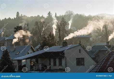 Smoking Chimney Smoke Pollution Small House Town Stock Photo Image