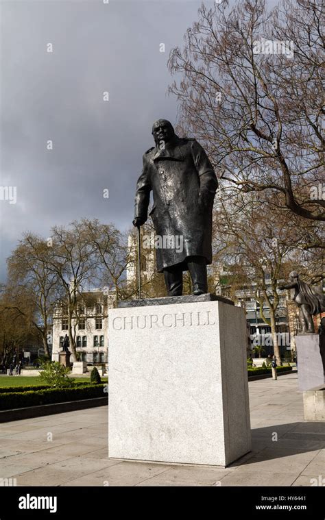 Statue Of Winston Churchill In Parliament Squarelondon Uk Stock Photo