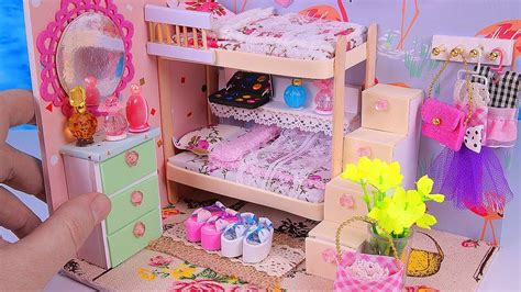 Miniature christmas bed and bedding, christmas dollhouse furniture, miniature sleigh bed. DIY Miniature Dollhouse Bedroom with a Bunk Bed (not a kit ...