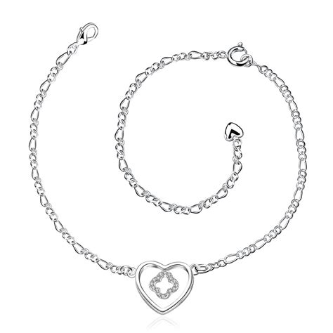 Women S 925 Sterling Silver Ankle Bracelet Zircon Hearts Long Chain Jewelry Wholesale And Free