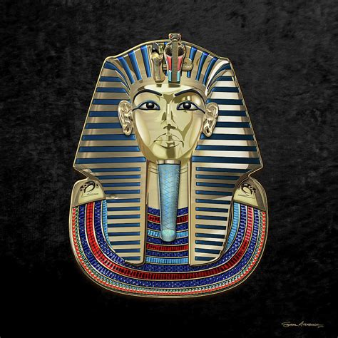 King Tut Tutankhamuns Gold Death Mask Over Black Velvet Digital Art