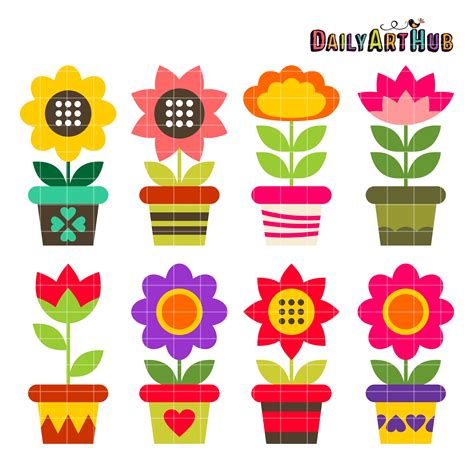 Colorful Flower Pots Clip Art Set Daily Art Hub Free