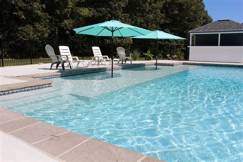 Pool With Sun Shelf 5 Gunite Swimming Pool Rectangular Pool Pool Landscaping