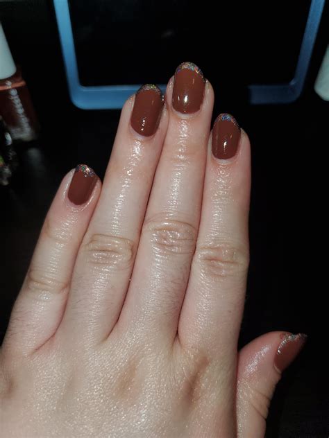 Brown Nails With A Holographic French Tip Rnails