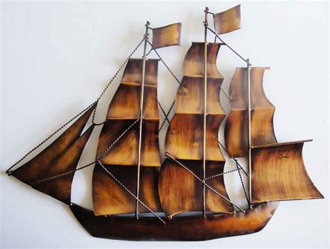New Contemporary Metal Wall Art Sculpture Sunset Tall Ship Colour Boat Ebay