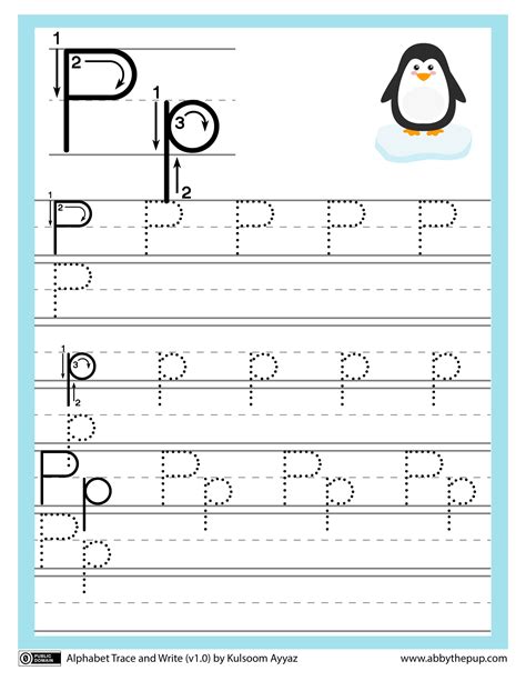 Letter P Alphabet Trace And Write Worksheet Free Printable Puzzle Games