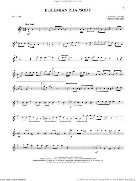 Bohemian Rhapsody Sheet Music For Alto Saxophone Solo Pdf