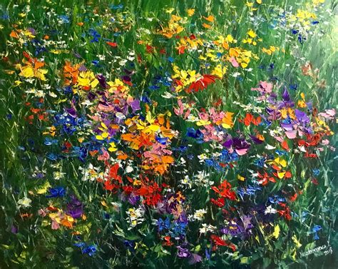 Flowers Field Painting Wall Art Decor Impressionism Floral Oil Etsy