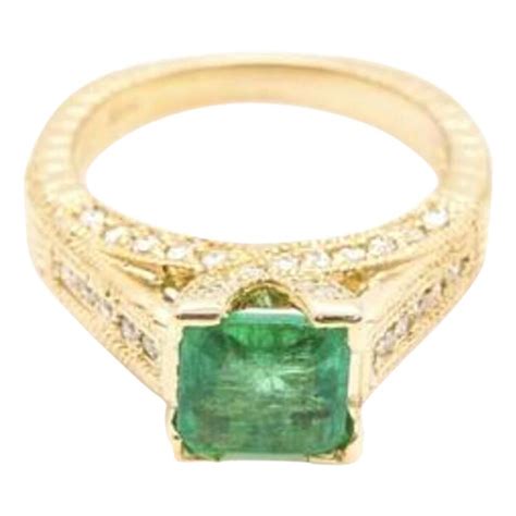 1 60 Carat Natural Emerald And Diamond 14 Karat Solid Yellow Gold Ring