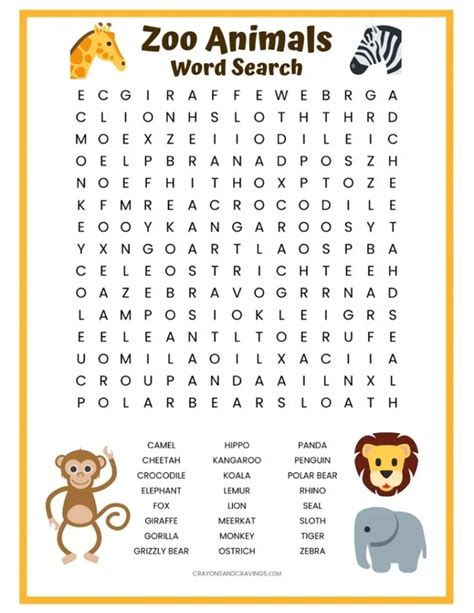 Zoo Animals Word Search Free Printable For Kids With 24 Zoo Animals To