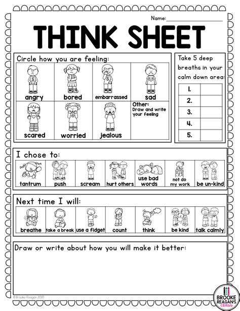 Behavior Reflection Sheet Printable
