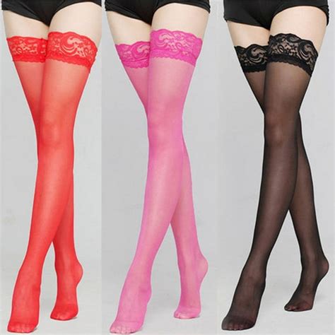 Meihuida Plus Stay Up Stockings Sheer Thigh High Lace Top Silicone Socks Hosiery