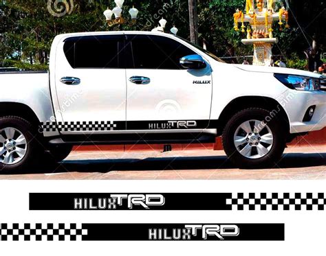 2 Pc Hilux Trd Hilux Chequered Racing Side Stripe Graphic Vinyl Sticker