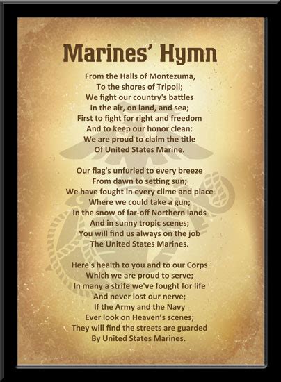 Plaque 11x17 Marines Hymn Vintage