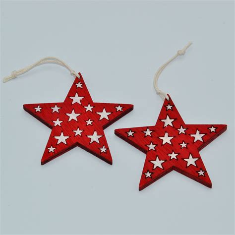 Wooden Star Red 7cm London Christmas Trees