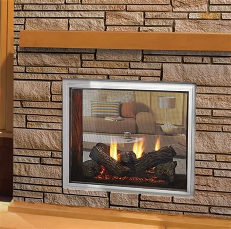 majestic fortress indoor outdoor see through direct vent gas fireplace woodland direct