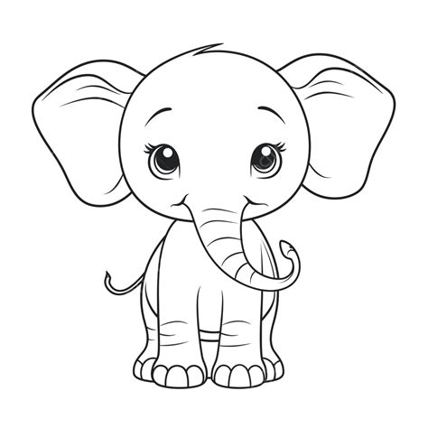 Cute Baby Elephant Coloring Pages In Black And White Outline Sketch