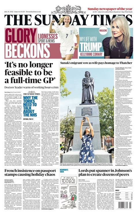 sunday times front page 24th of july 2022 tomorrow s papers today